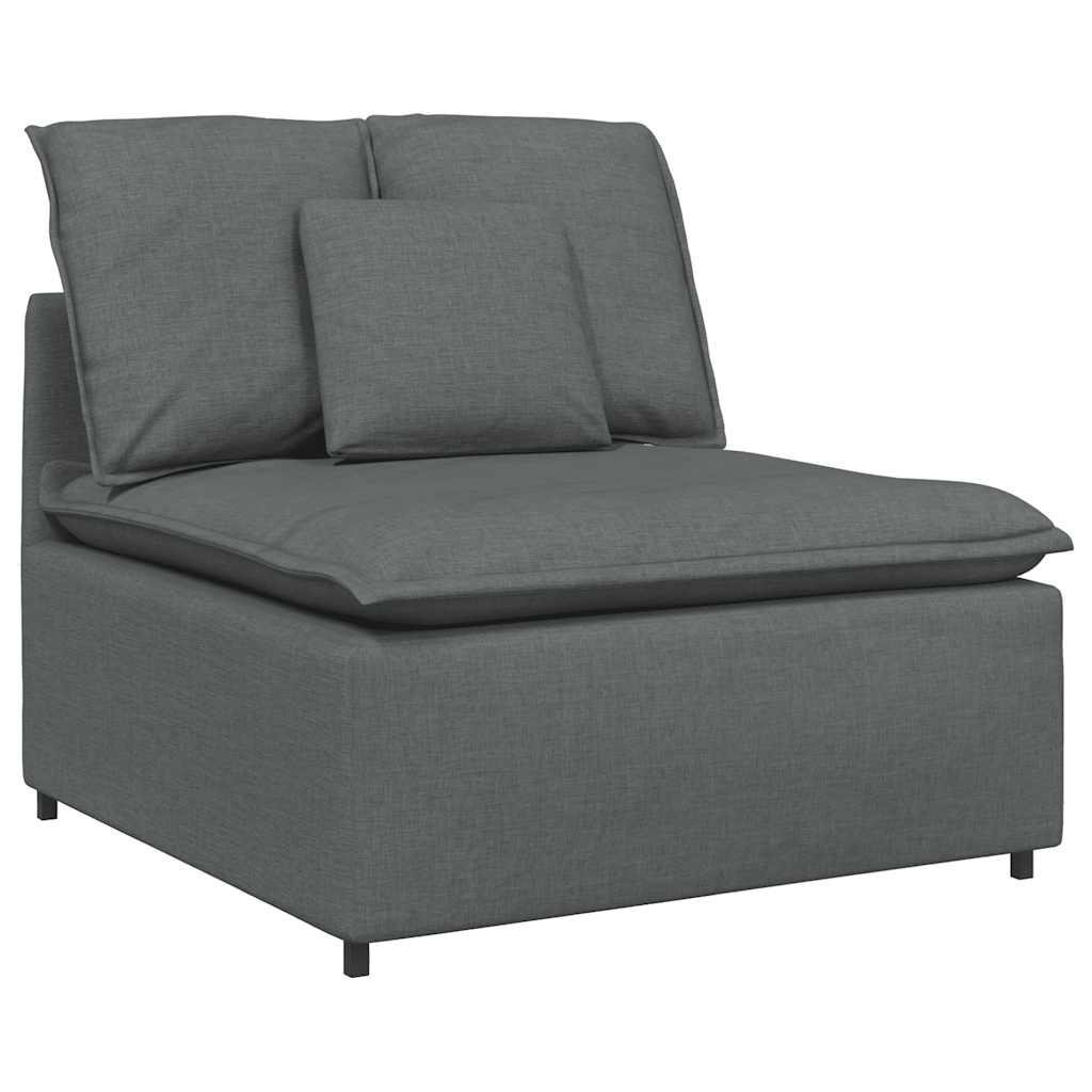 Sofá modular com pufes e almofadas tecido cinzento-escuro