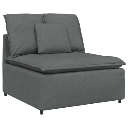 Sofá modular com pufes e almofadas tecido cinzento-escuro