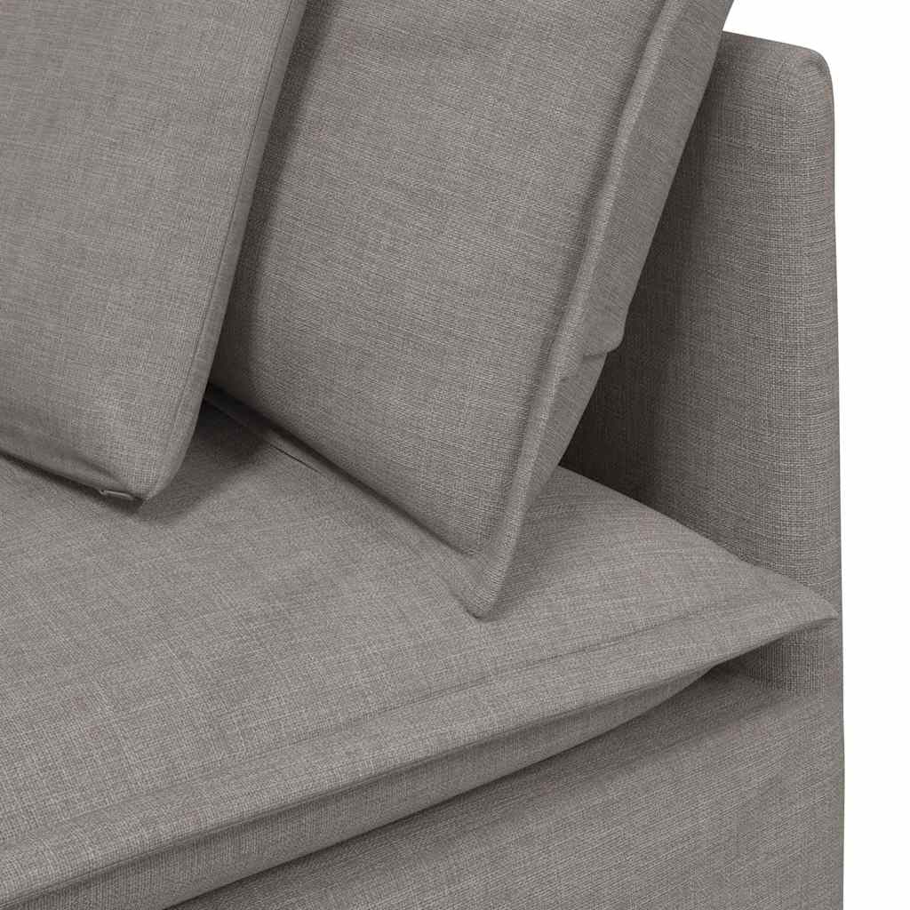 Sofá modular com pufes e almofadas tecido cinzento-acastanhado