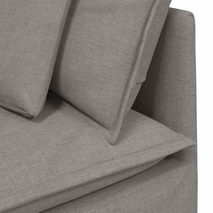 Sofá modular com pufes e almofadas tecido cinzento-acastanhado