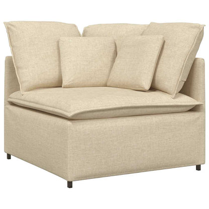 Sofá modular com pufes e almofadas tecido creme