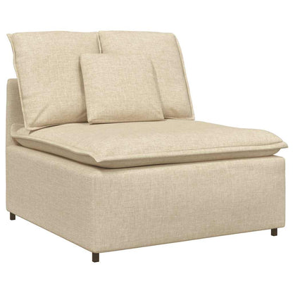 Sofá modular com pufes e almofadas tecido creme