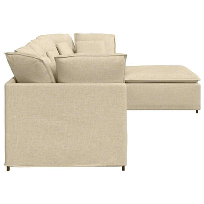 Sofá modular com pufes e almofadas tecido creme
