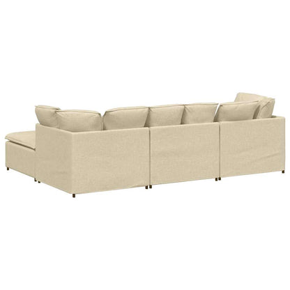 Sofá modular com pufes e almofadas tecido creme