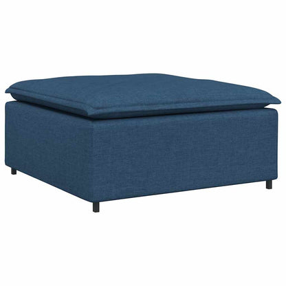 Sofá modular com pufes e almofadas tecido azul