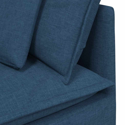 Sofá modular com pufes e almofadas tecido azul