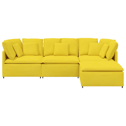 Sofá modular com pufes e almofadas tecido amarelo-claro