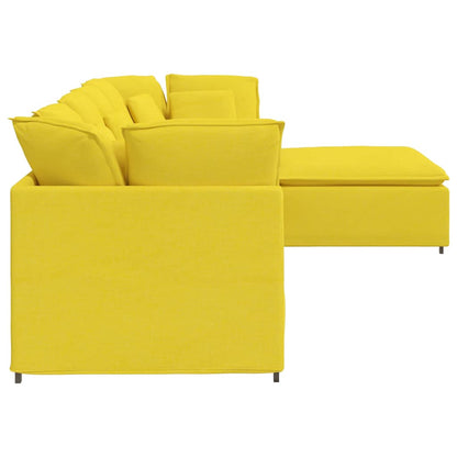 Sofá modular com pufes e almofadas tecido amarelo-claro