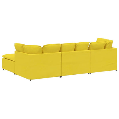 Sofá modular com pufes e almofadas tecido amarelo-claro