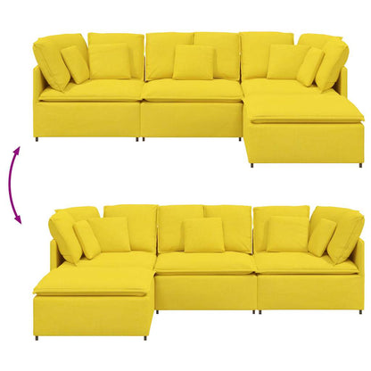 Sofá modular com pufes e almofadas tecido amarelo-claro