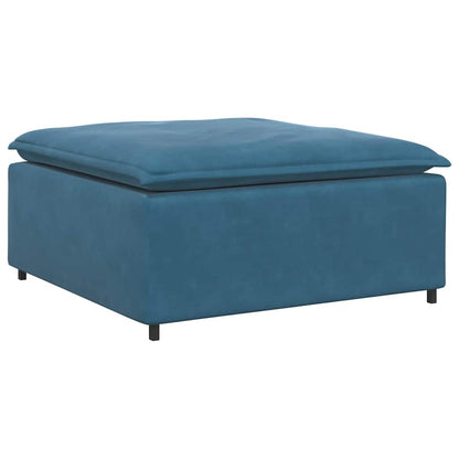 Sofá modular com pufes e almofadas veludo azul