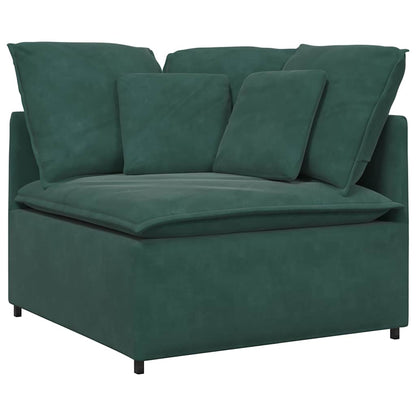 Sofá modular com pufes e almofadas veludo verde-escuro