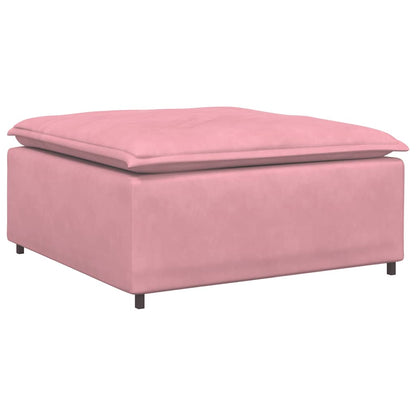 Sofá modular com pufes e almofadas veludo rosa