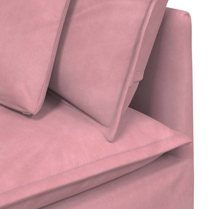 Sofá modular com pufes e almofadas veludo rosa