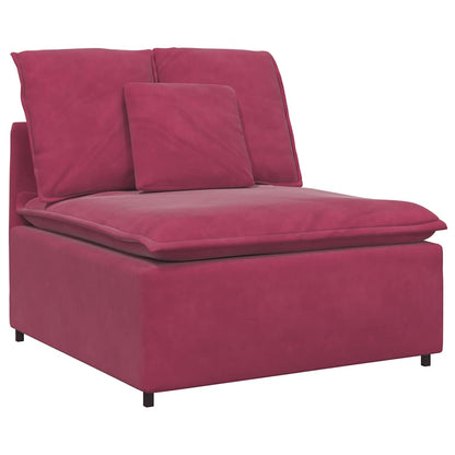 Sofá modular com pufes e almofadas veludo vermelho tinto