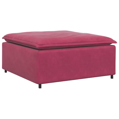 Sofá modular com pufes e almofadas veludo vermelho tinto