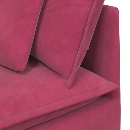 Sofá modular com pufes e almofadas veludo vermelho tinto