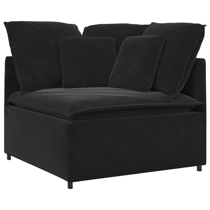 Sofá modular com pufes e almofadas veludo preto