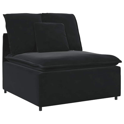 Sofá modular com pufes e almofadas veludo preto