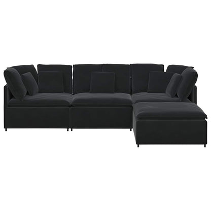 Sofá modular com pufes e almofadas veludo preto