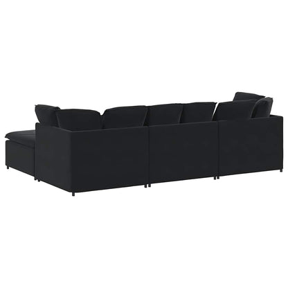 Sofá modular com pufes e almofadas veludo preto