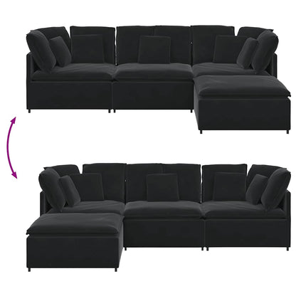 Sofá modular com pufes e almofadas veludo preto