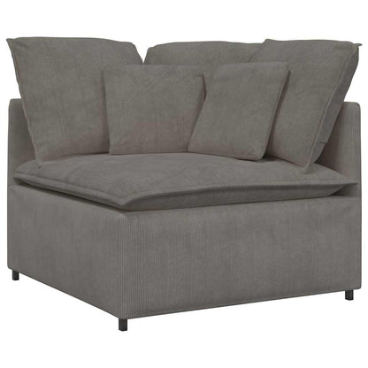 Sofá modular c/ pufes almofadas tecido corduroy cinzento-claro
