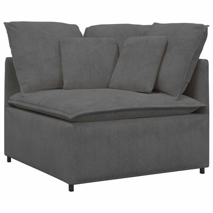 Sofá modular c/ pufes almofadas tecido corduroy cinzento-escuro