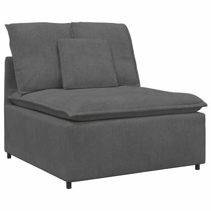 Sofá modular c/ pufes almofadas tecido corduroy cinzento-escuro