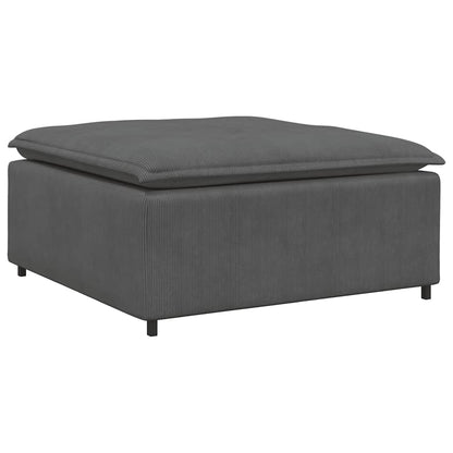 Sofá modular c/ pufes almofadas tecido corduroy cinzento-escuro