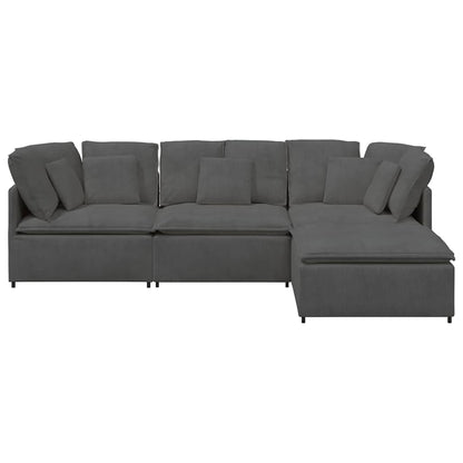 Sofá modular c/ pufes almofadas tecido corduroy cinzento-escuro