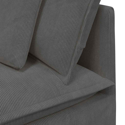 Sofá modular c/ pufes almofadas tecido corduroy cinzento-escuro