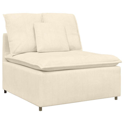 Sofá modular com pufes e almofadas tecido corduroy creme