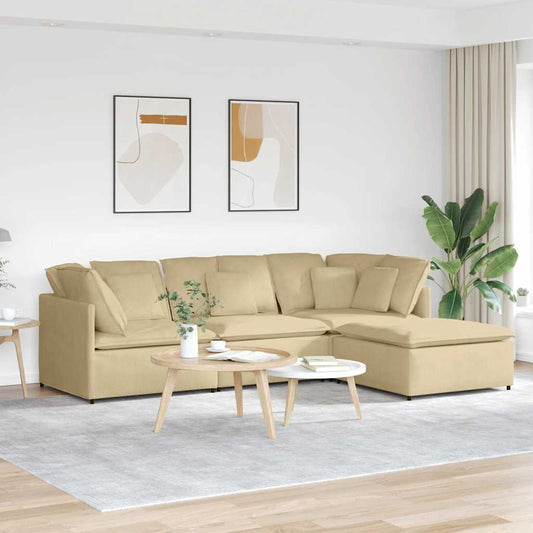 Sofá modular com pufes e almofadas tecido corduroy