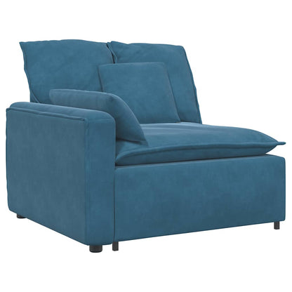 Sofá modular com almofadas veludo azul