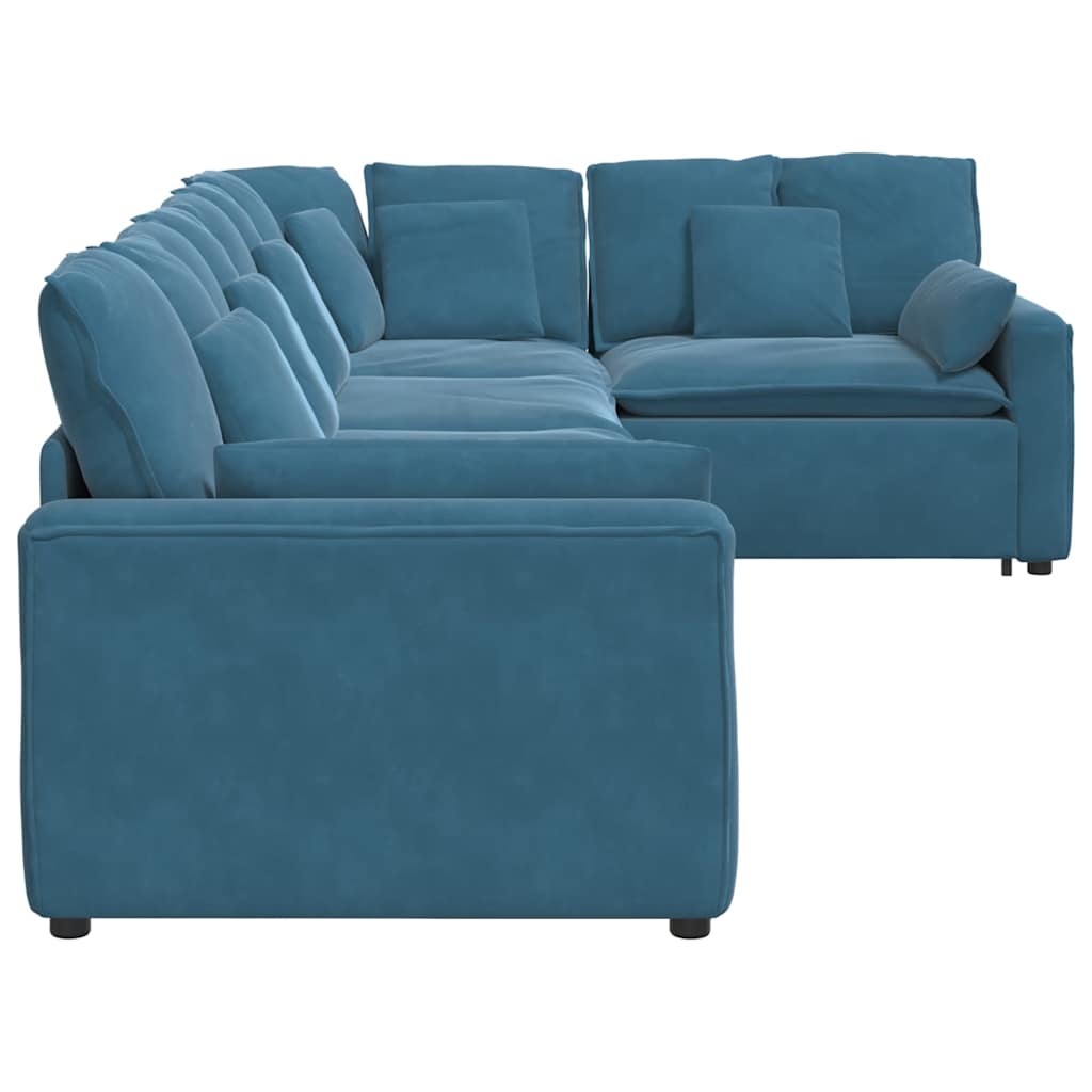 Sofá modular com almofadas veludo azul
