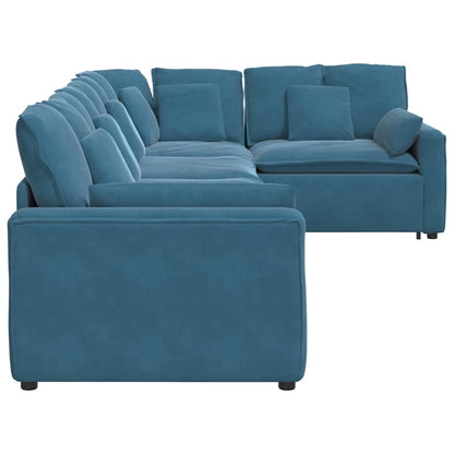 Sofá modular com almofadas veludo azul