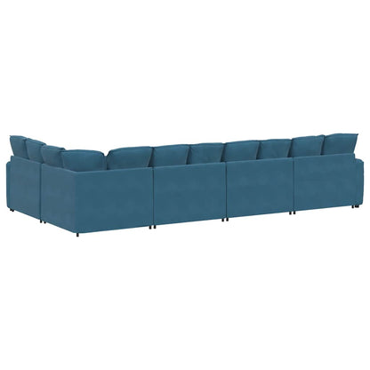 Sofá modular com almofadas veludo azul