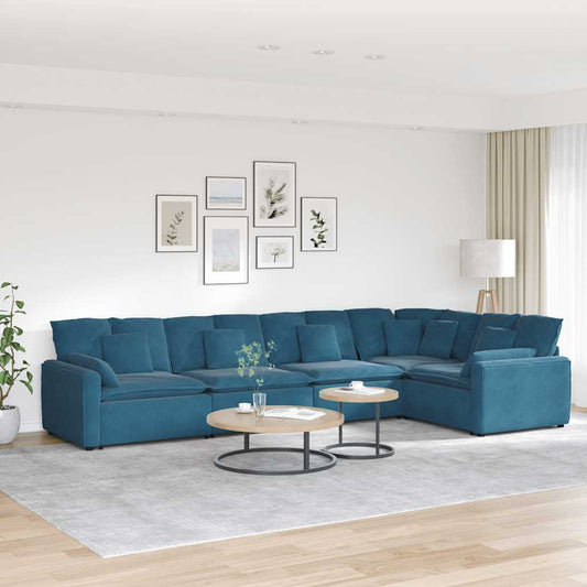 Sofá modular com almofadas veludo azul