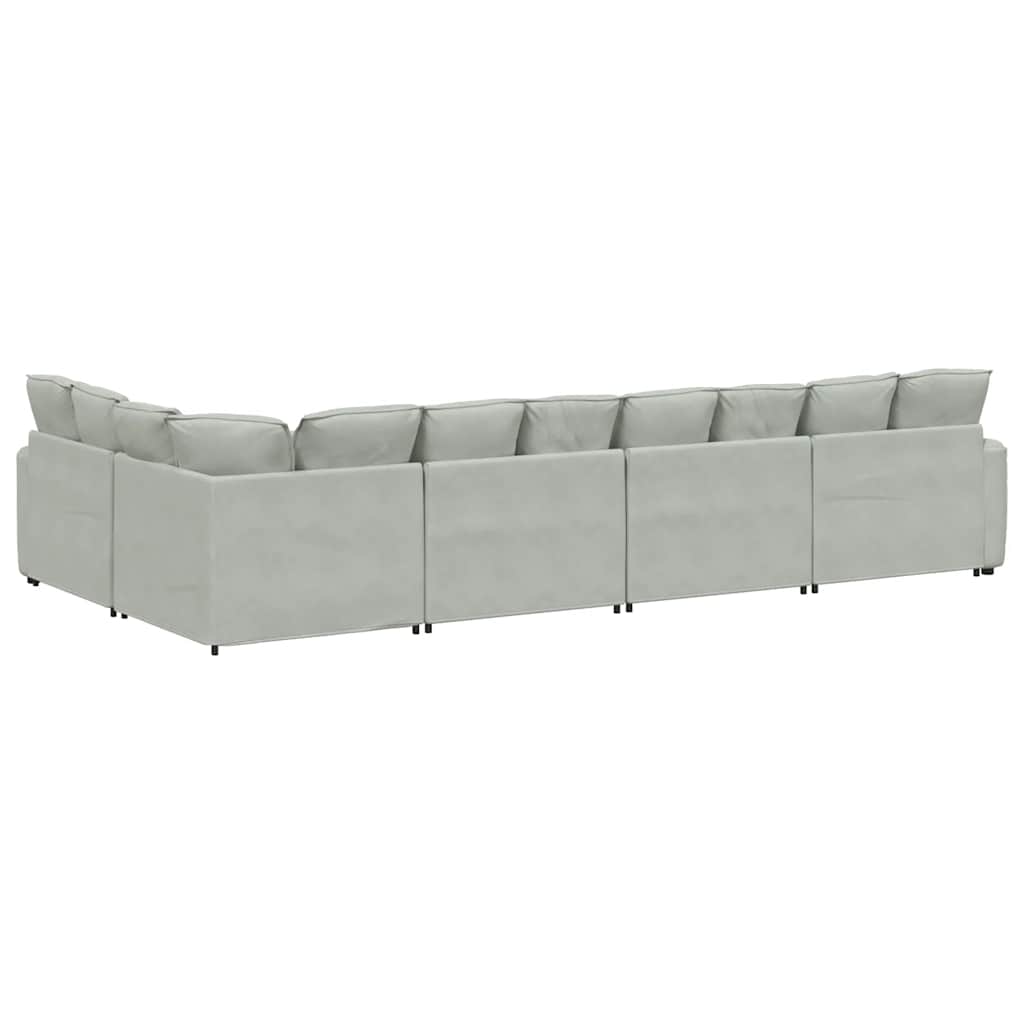 Sofá modular com almofadas veludo cinzento-claro