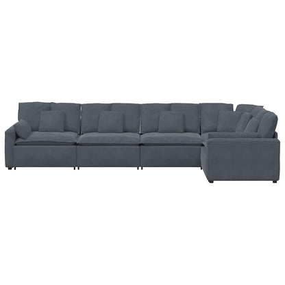 Sofá modular com almofadas veludo cinzento-escuro