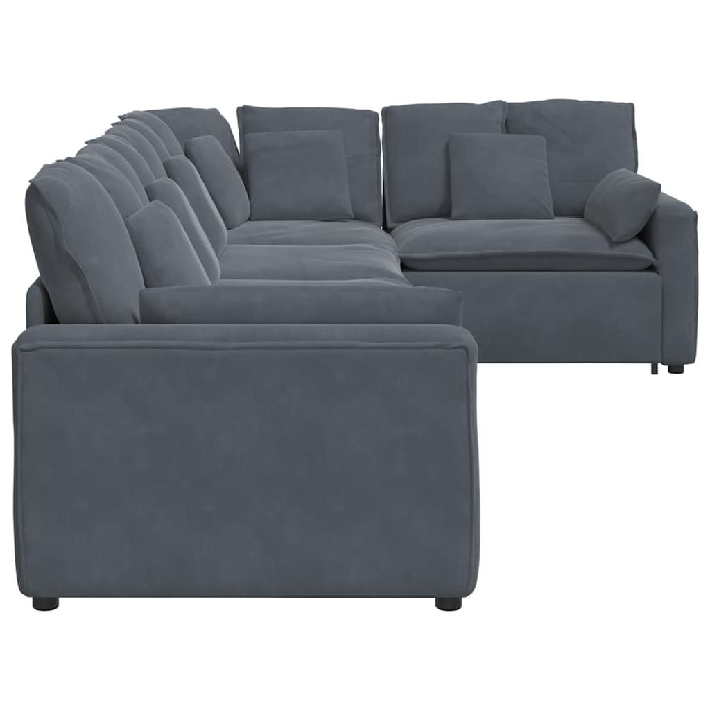 Sofá modular com almofadas veludo cinzento-escuro