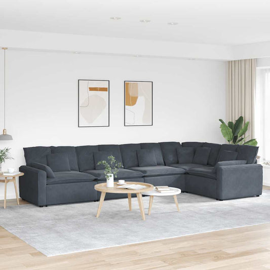 Sofá modular com almofadas veludo cinzento-escuro