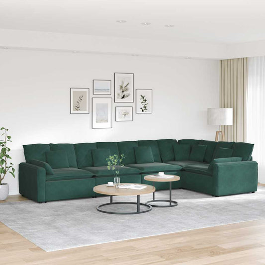 Sofá modular com almofadas veludo verde-escuro