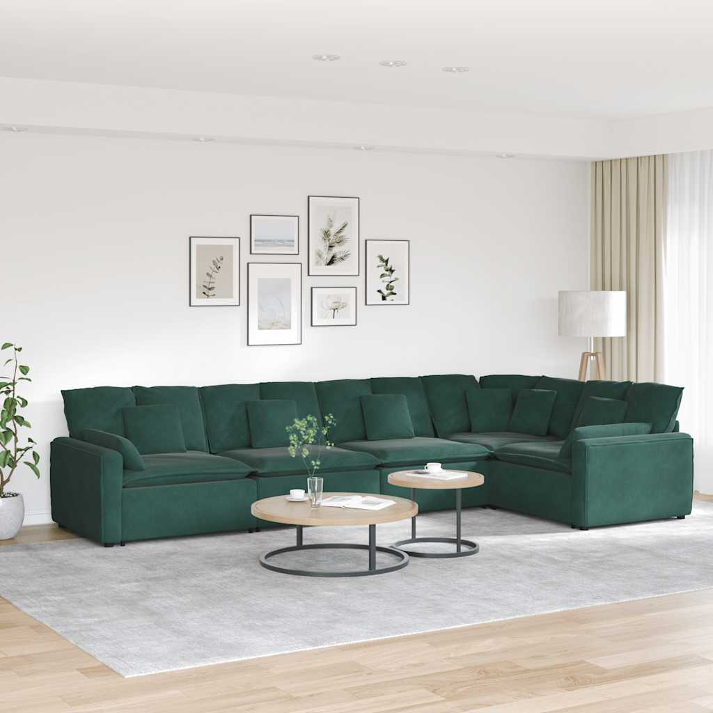 Sofá modular com almofadas veludo verde-escuro