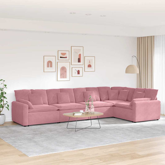 Sofá modular com almofadas veludo rosa