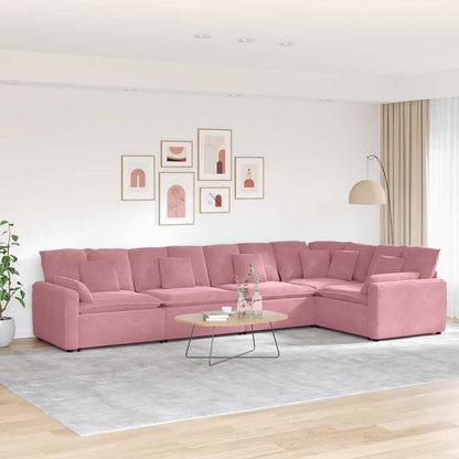 Sofá modular com almofadas veludo rosa