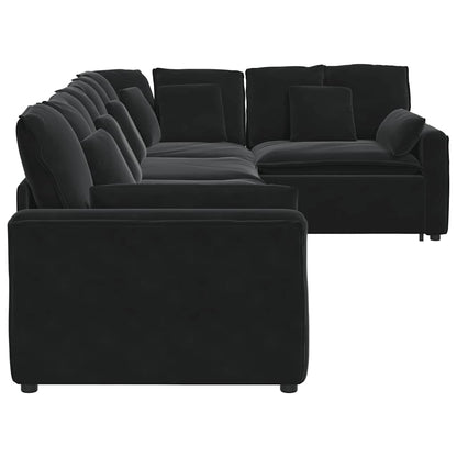 Sofá modular com almofadas veludo preto