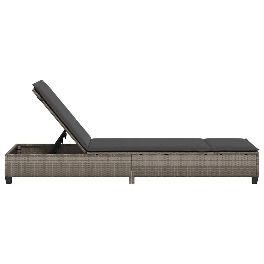 Sun lounger with cushions 55x200x25.5cm grey PE wicker