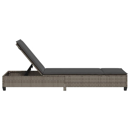 Sun lounger with cushions 55x200x25.5cm grey PE wicker